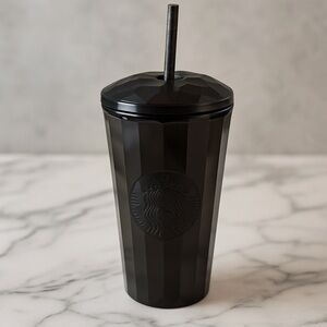 Starbucks Tumbler 16oz Black Dome Lid Luxe‎ Sip Edition Geometric Faceted Glossy